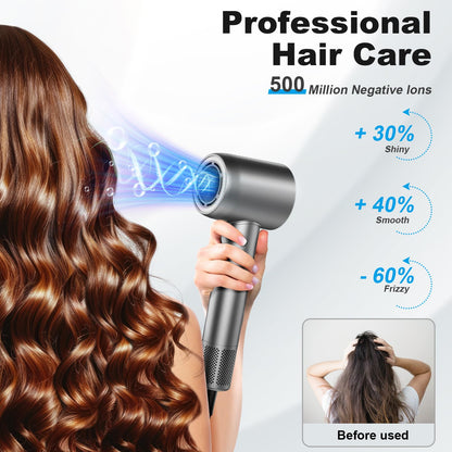 Guowo Hair Dryer, 160000 RPM Professional High Speed Ionic Blow Dryer for Fast Drying, 5 Temps/3 Speeds Lightweight Hairdryer with Magnetic Diffuser for Curly Hair for Home Travel Salon, Silver - Trending Wellness Store
