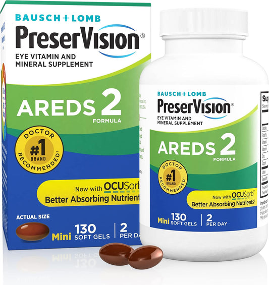 PreserVision AREDS 2 Eye Vitamins, Lutein and Zeaxanthin Supplement with Vitamin C, Vitamin E,Zinc, and Copper, 130 Softgels 2Pack (Minigels) - Trending Wellness Store