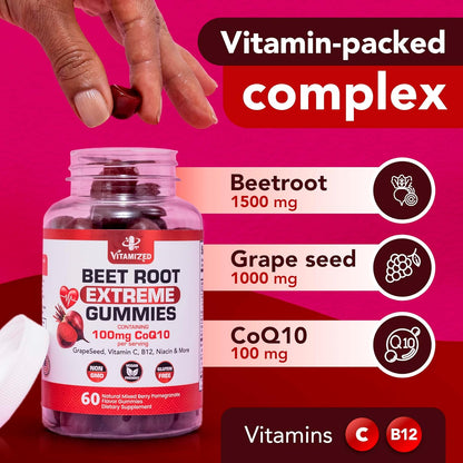 Beet Root Extreme Gummies with CoQ10, 60 Count - Trending Wellness Store