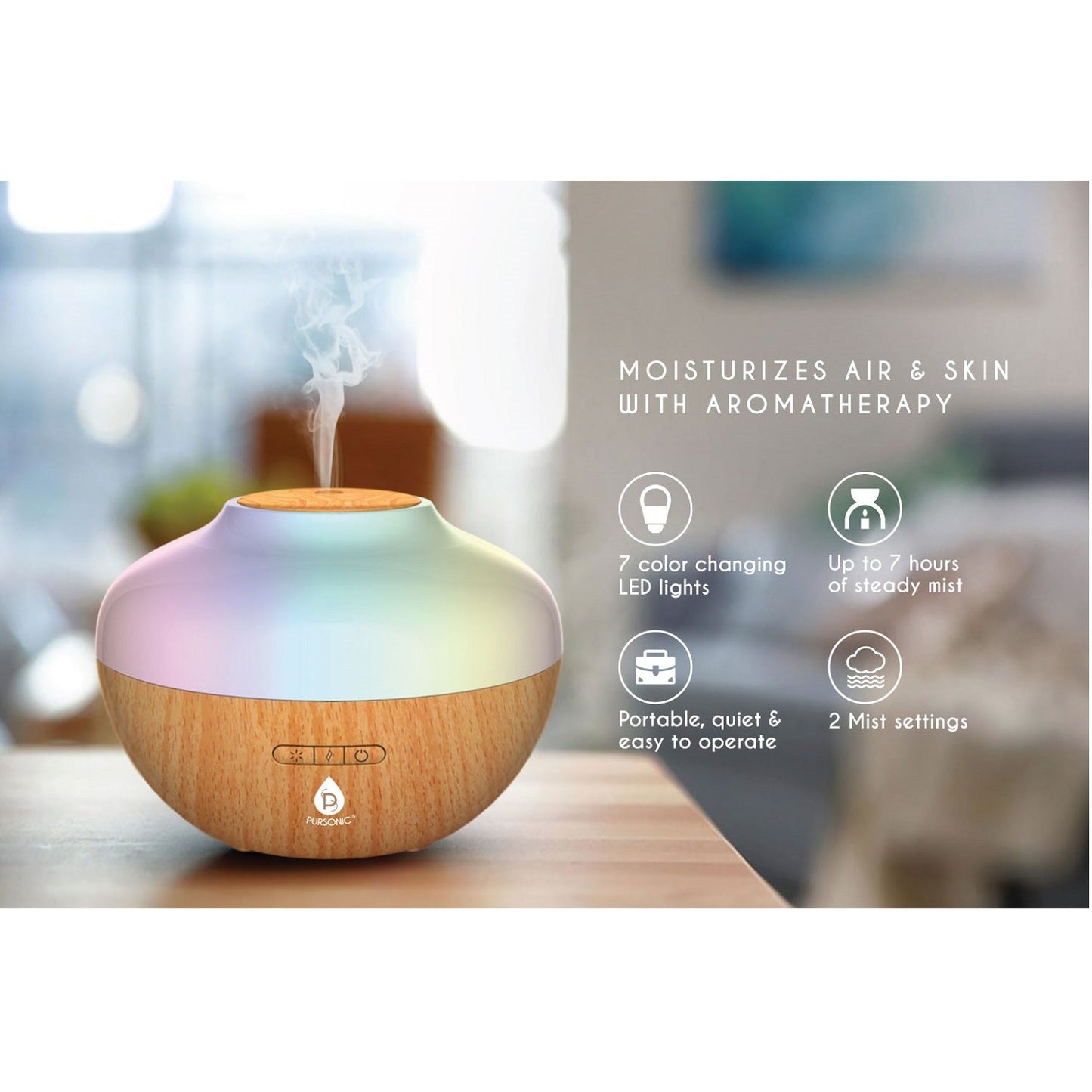 Pursonic Aromatherapy Diffuser & Essential Oil Set-Ultrasonic Top 3 Oils-300ml with 2 Mist Settings 7 Ambient Light Settings - Trending Wellness Store