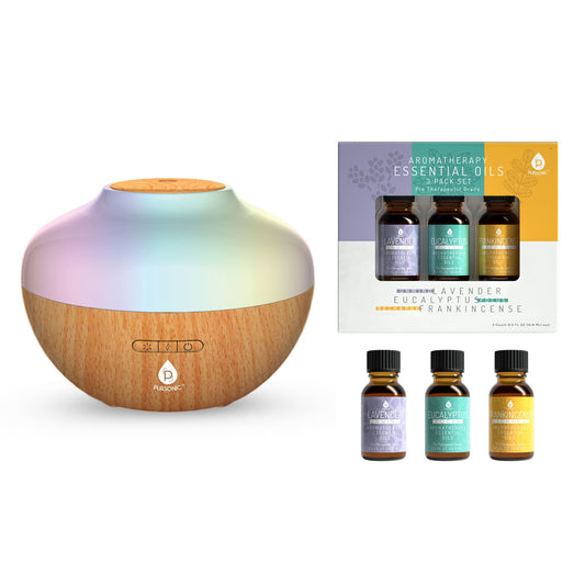 Pursonic Aromatherapy Diffuser & Essential Oil Set-Ultrasonic Top 3 Oils-300ml with 2 Mist Settings 7 Ambient Light Settings - Trending Wellness Store