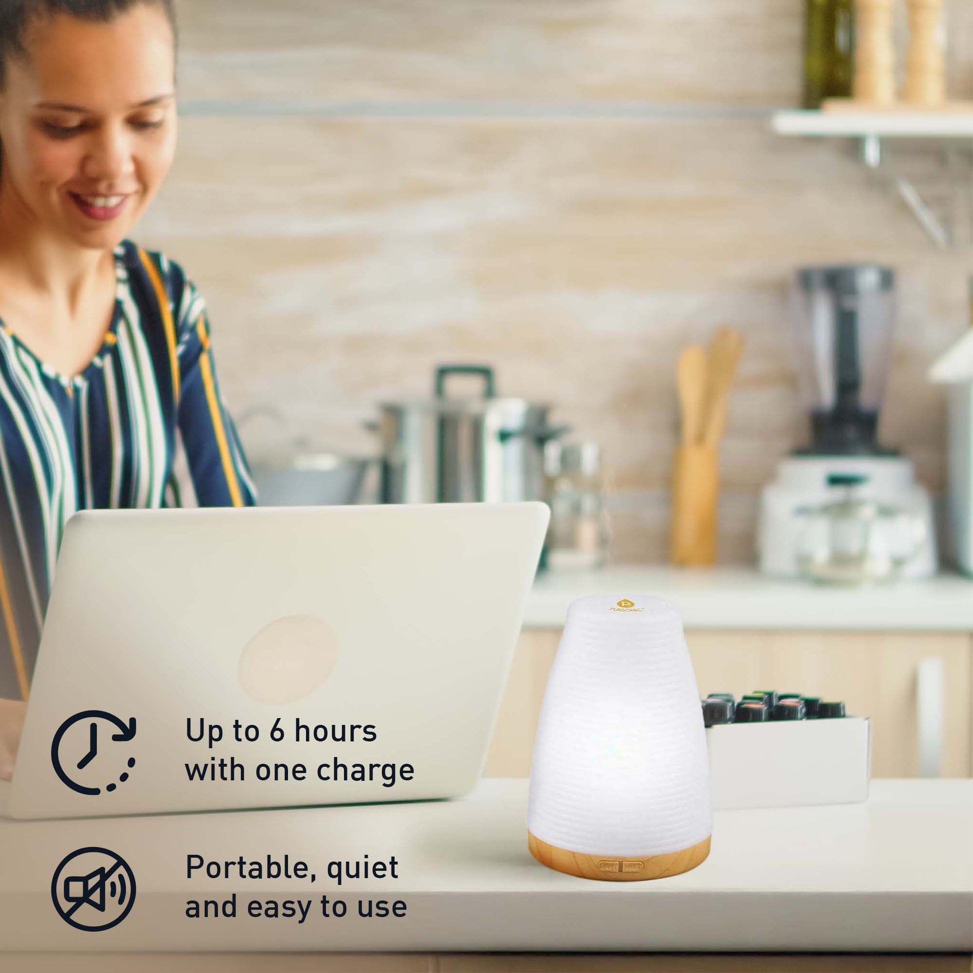 Pursonic Aromatherapy 2 in 1 USB Diffuser & Essential Oil Set-Ultrasonic Top 3 Oils-300ml with 2 Mist Settings 7 Ambient Light Settings - Trending Wellness Store