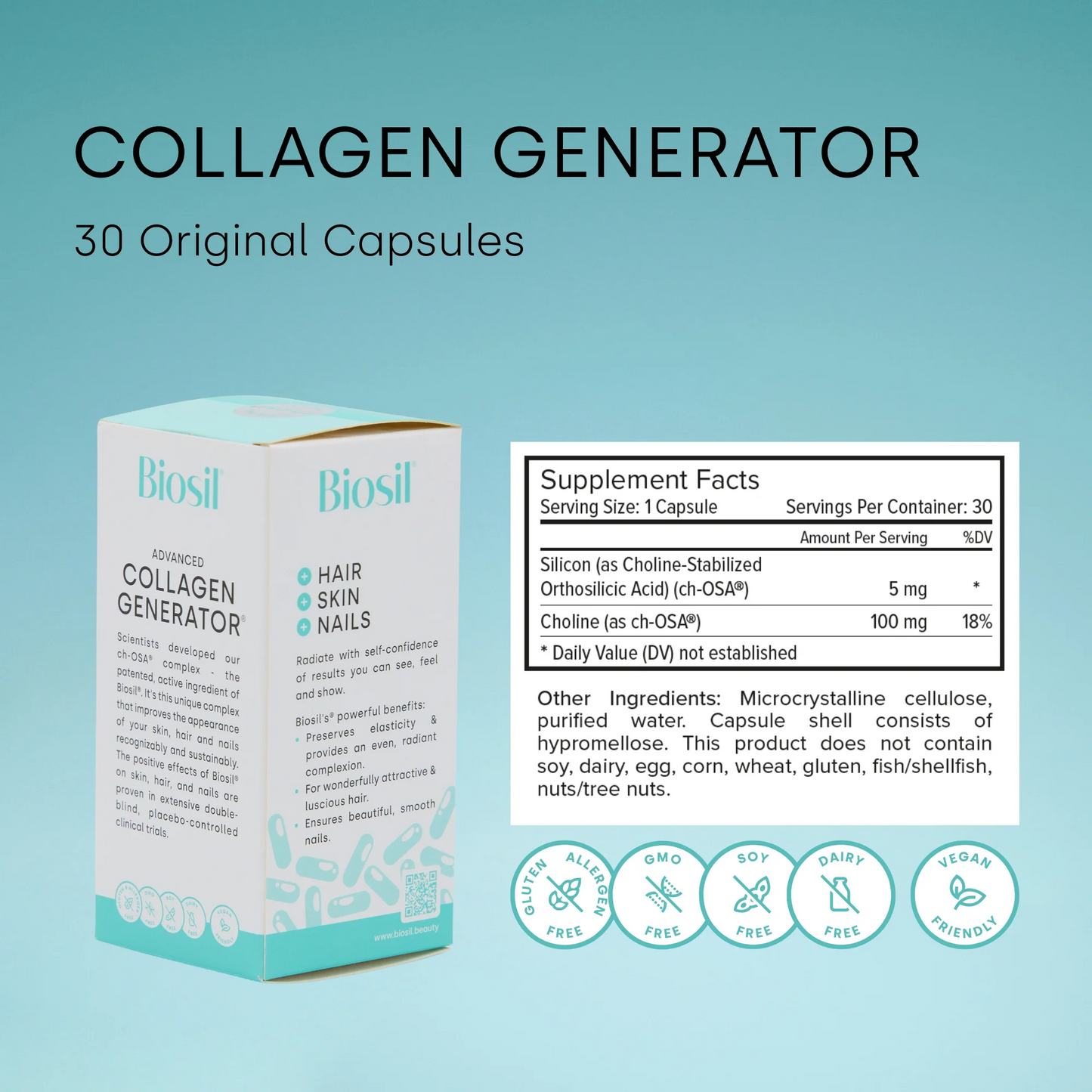 Biosil Collagen Generator - 120 Original Capsules - with Patented ch-OSA Complex - Generates & Protects Your Own Collagen - GMO Free - 60-Day Supply - Trending Wellness Store