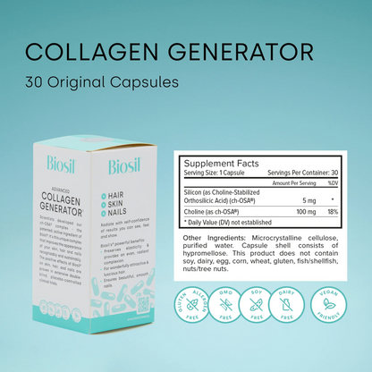 Biosil Collagen Generator - 120 Original Capsules - with Patented ch-OSA Complex - Generates & Protects Your Own Collagen - GMO Free - 60-Day Supply - Trending Wellness Store