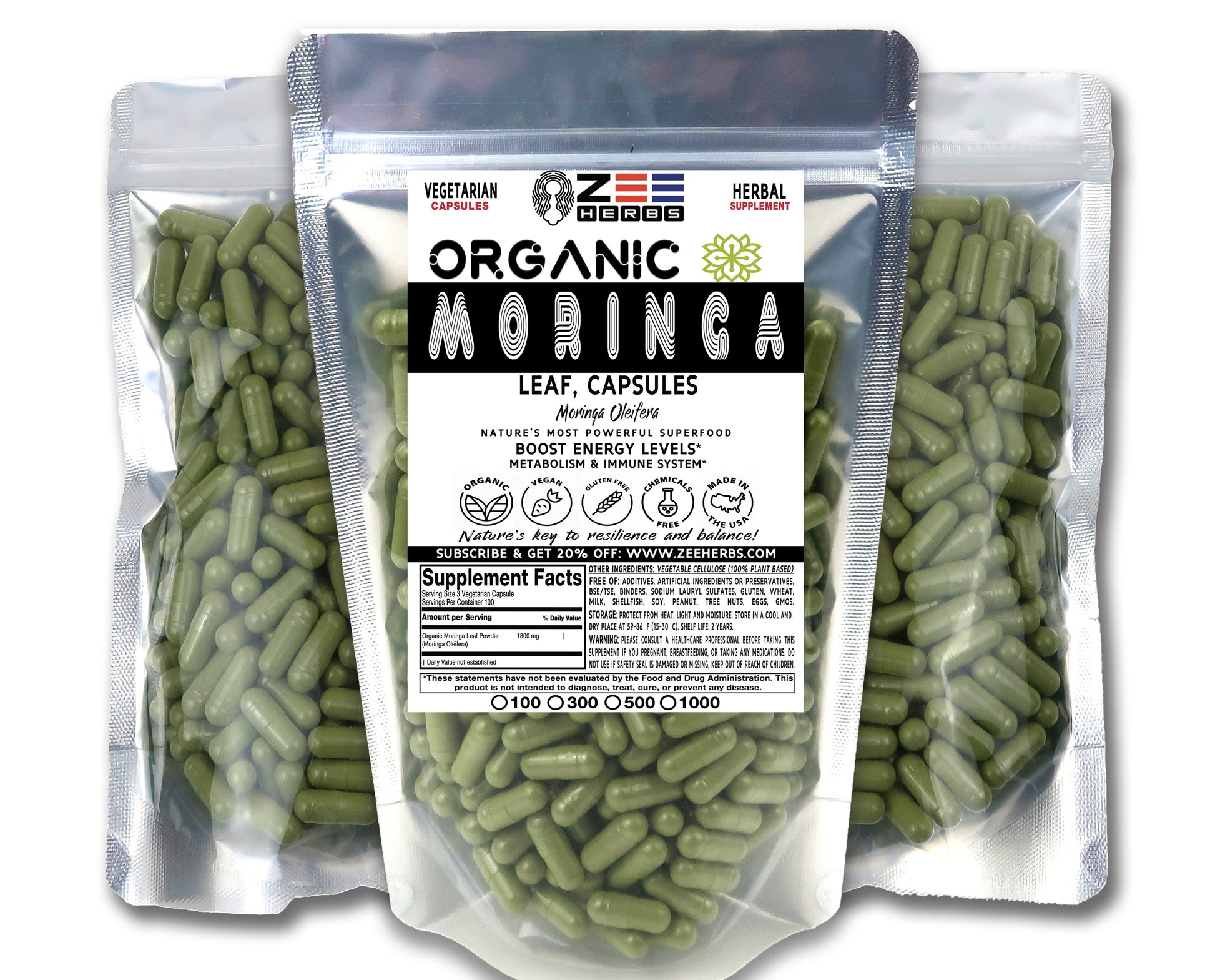 Organic Moringa Capsules 1800mg - High-Potency Superfood for Daily Wellness - Trending Wellness Store