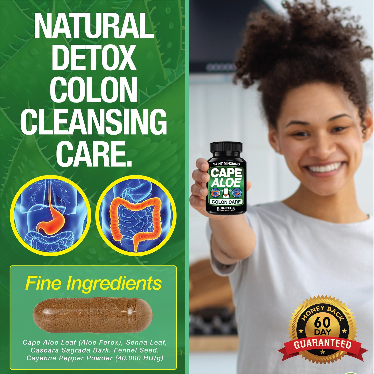 Cape Aloe Colon Cleanse, Detox & Flush - 90 Capsules. Gentle Constipation Relief - Trending Wellness Store