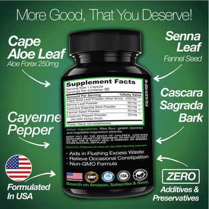 Cape Aloe Colon Cleanse, Detox & Flush - 90 Capsules. Gentle Constipation Relief - Trending Wellness Store