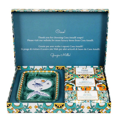 Casa Amalfi Green Maiolica Gift Box: 3 Soaps + Ceramic Soap Dish - Trending Wellness Store