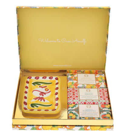 Casa Amalfi Lemon Maiolica Gift Box: 3 Soaps + Ceramic Soap Dish - Trending Wellness Store