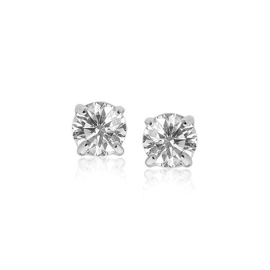 Sterling Silver Stud Earrings with White Hue Faceted Cubic Zirconia(6mm) - Trending Wellness Store