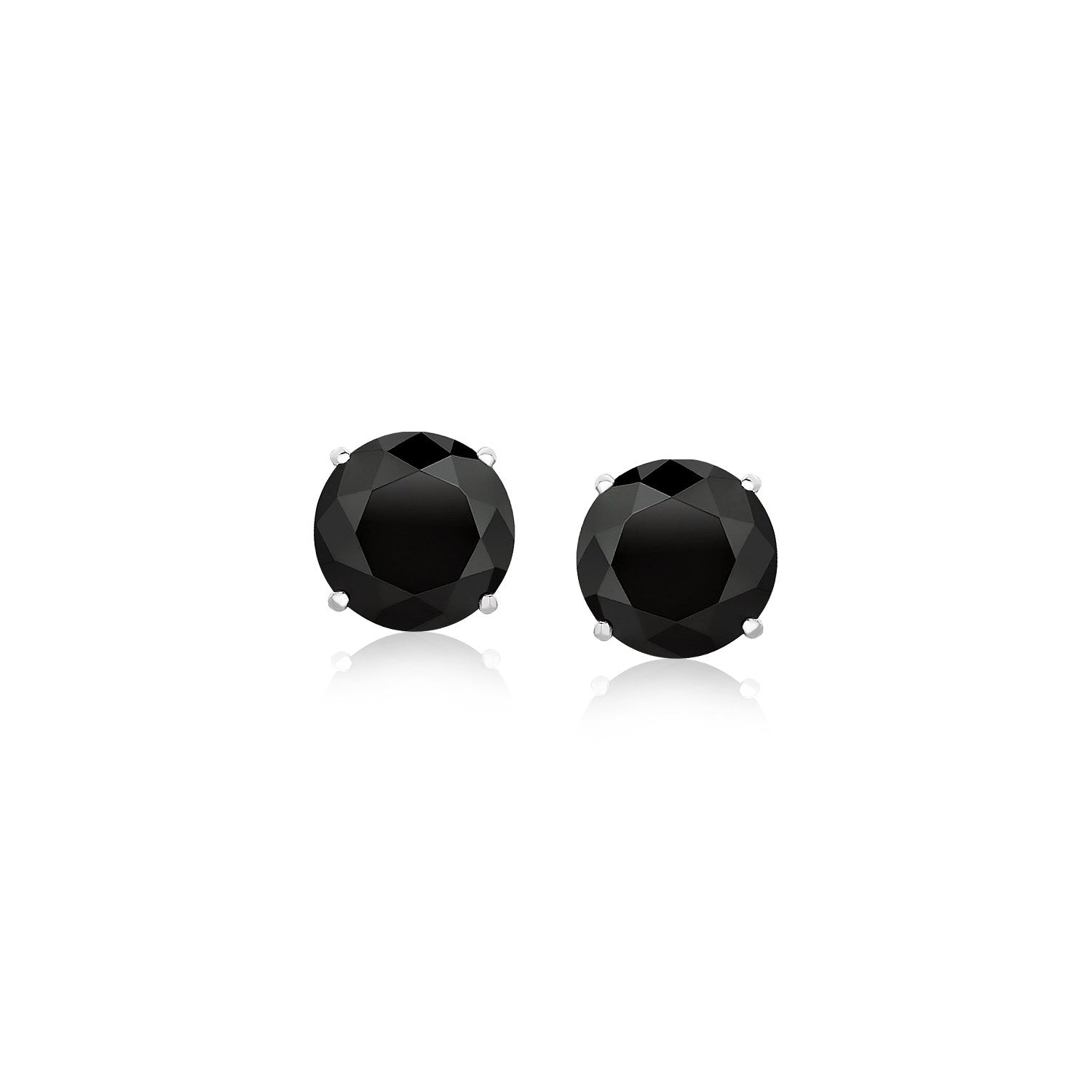 14k White Gold Stud Earrings with Black Faceted Cubic Zirconia(6mm) - Trending Wellness Store