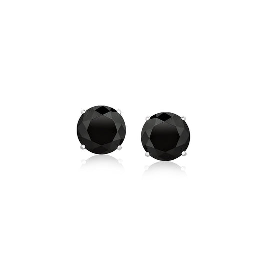 14k White Gold Stud Earrings with Black Faceted Cubic Zirconia(6mm) - Trending Wellness Store