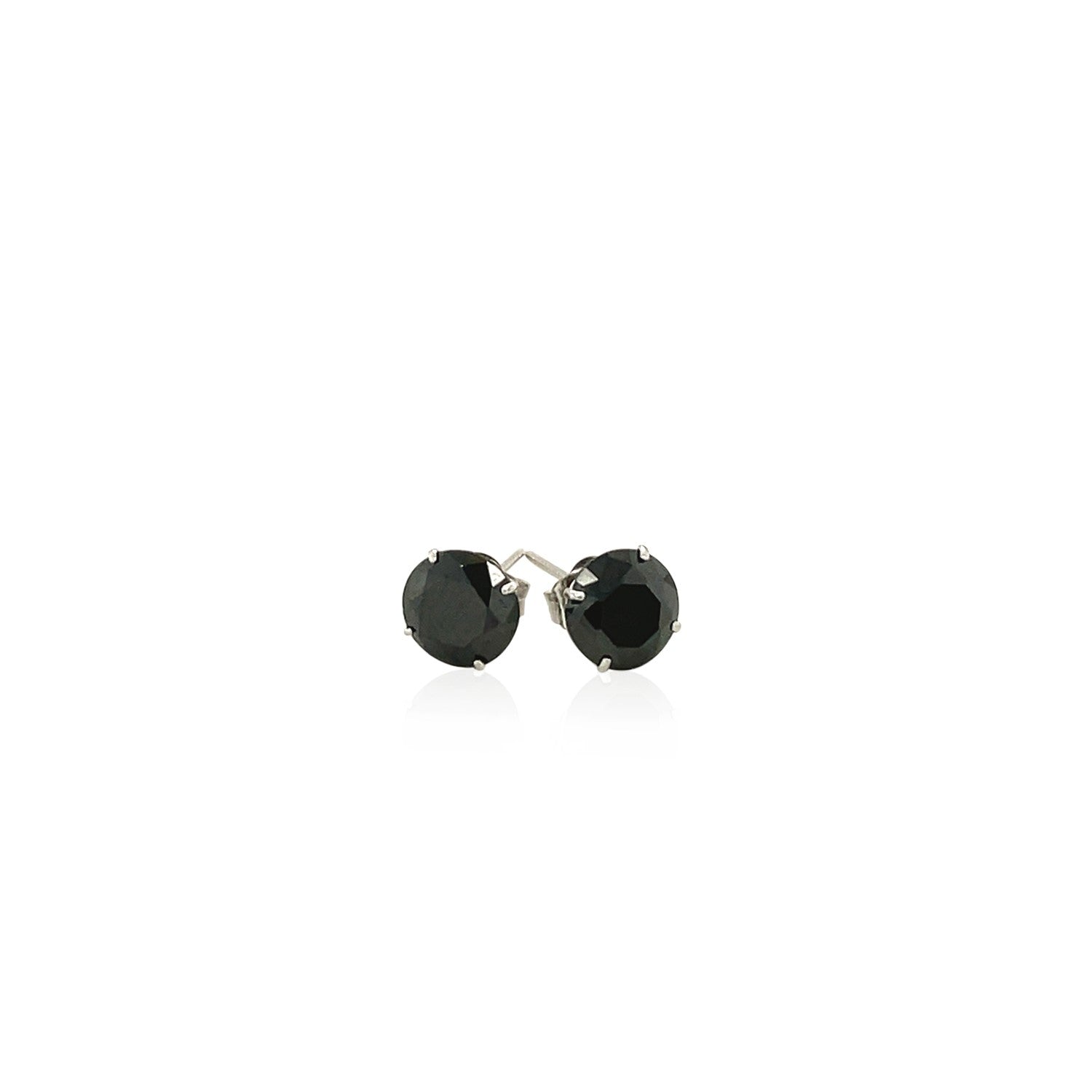 14k White Gold Stud Earrings with Black Faceted Cubic Zirconia(6mm) - Trending Wellness Store
