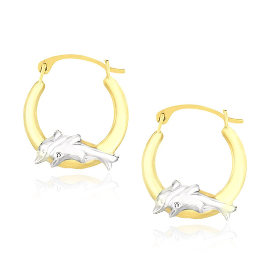 10k Two-Tone Gold Round Graduated Dolphin Design Hoop Earrings - Trending Wellness Store
