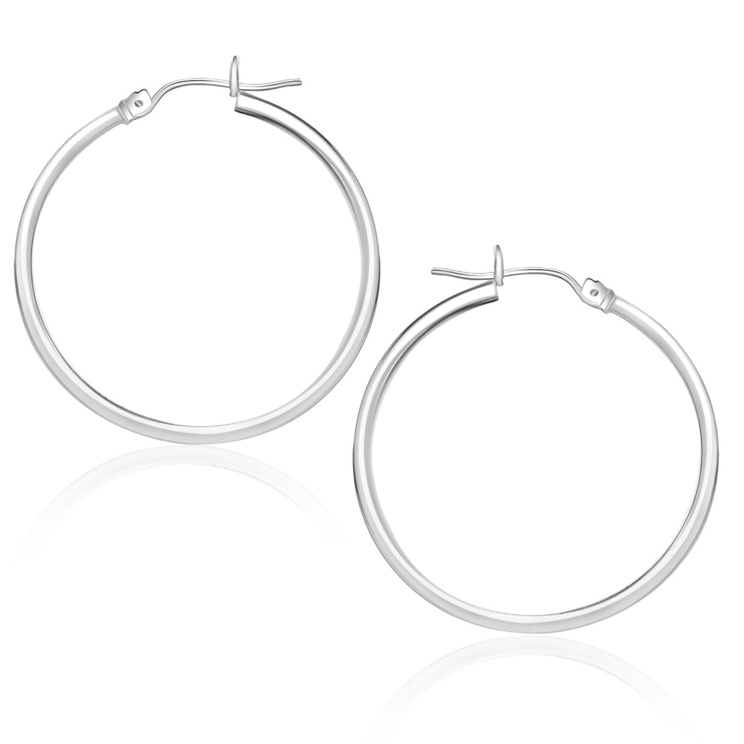 10 k White Gold Polished Hoop Earrings 25 mm - Trending Wellness Store