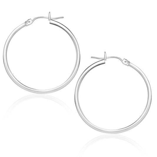 10 k White Gold Polished Hoop Earrings 25 mm - Trending Wellness Store