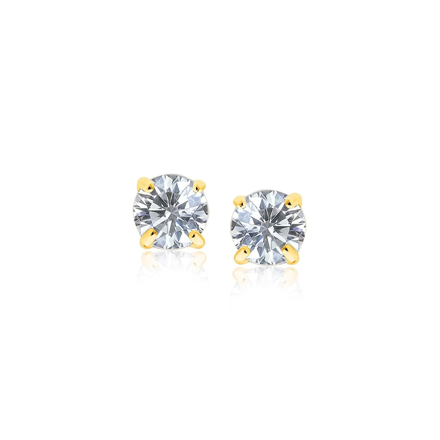 14k Yellow Gold Stud Earrings with White Hue Faceted Cubic Zirconia(4mm) - Trending Wellness Store