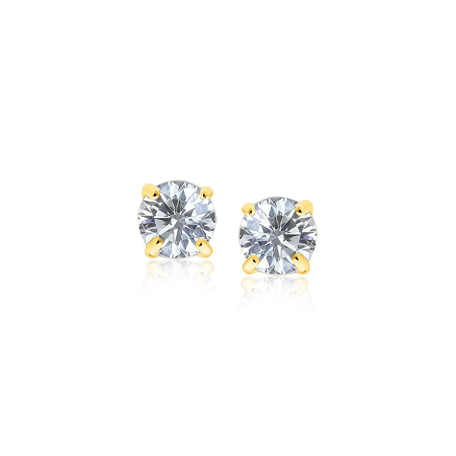 14k Yellow Gold Stud Earrings with White Hue Faceted Cubic Zirconia(4mm) - Trending Wellness Store