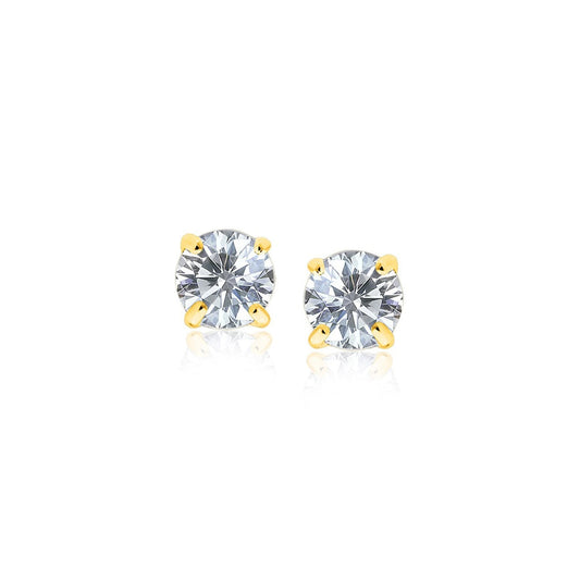 14k Yellow Gold Stud Earrings with White Hue Faceted Cubic Zirconia(4mm) - Trending Wellness Store
