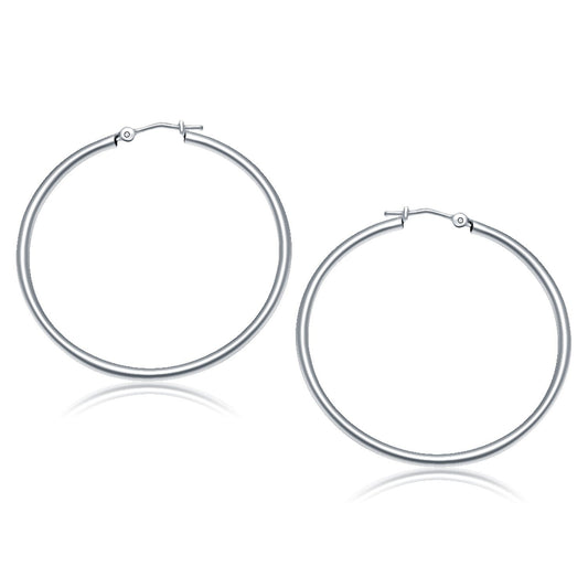 10k White Gold Polished Hoop Earrings (2x40 mm) - Trending Wellness Store