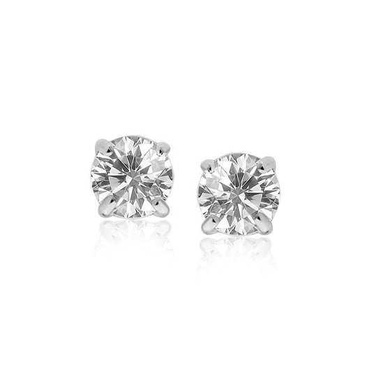 14 k White Gold Stud Earrings with White Hue Faceted Cubic Zirconia - Trending Wellness Store
