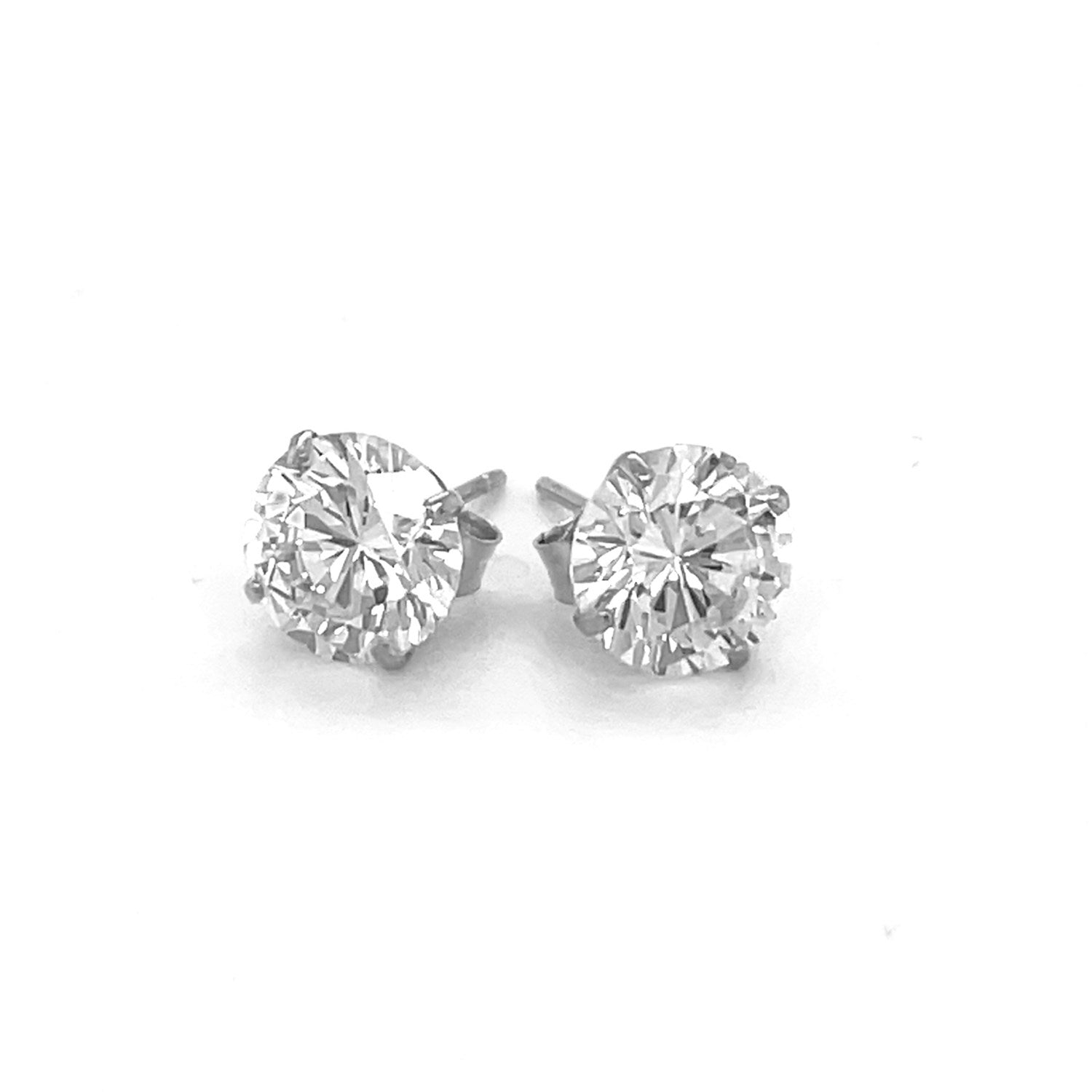 14k White Gold Stud Earrings with White Hue Faceted Cubic Zirconia(7mm) - Trending Wellness Store