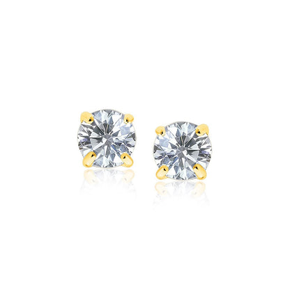 14k Yellow Gold Stud Earrings with White Hue Faceted Cubic Zirconia(6mm) - Trending Wellness Store
