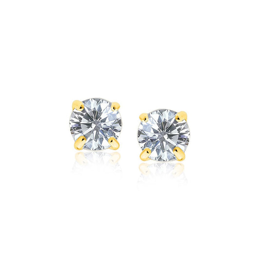 14k Yellow Gold Stud Earrings with White Hue Faceted Cubic Zirconia(6mm) - Trending Wellness Store