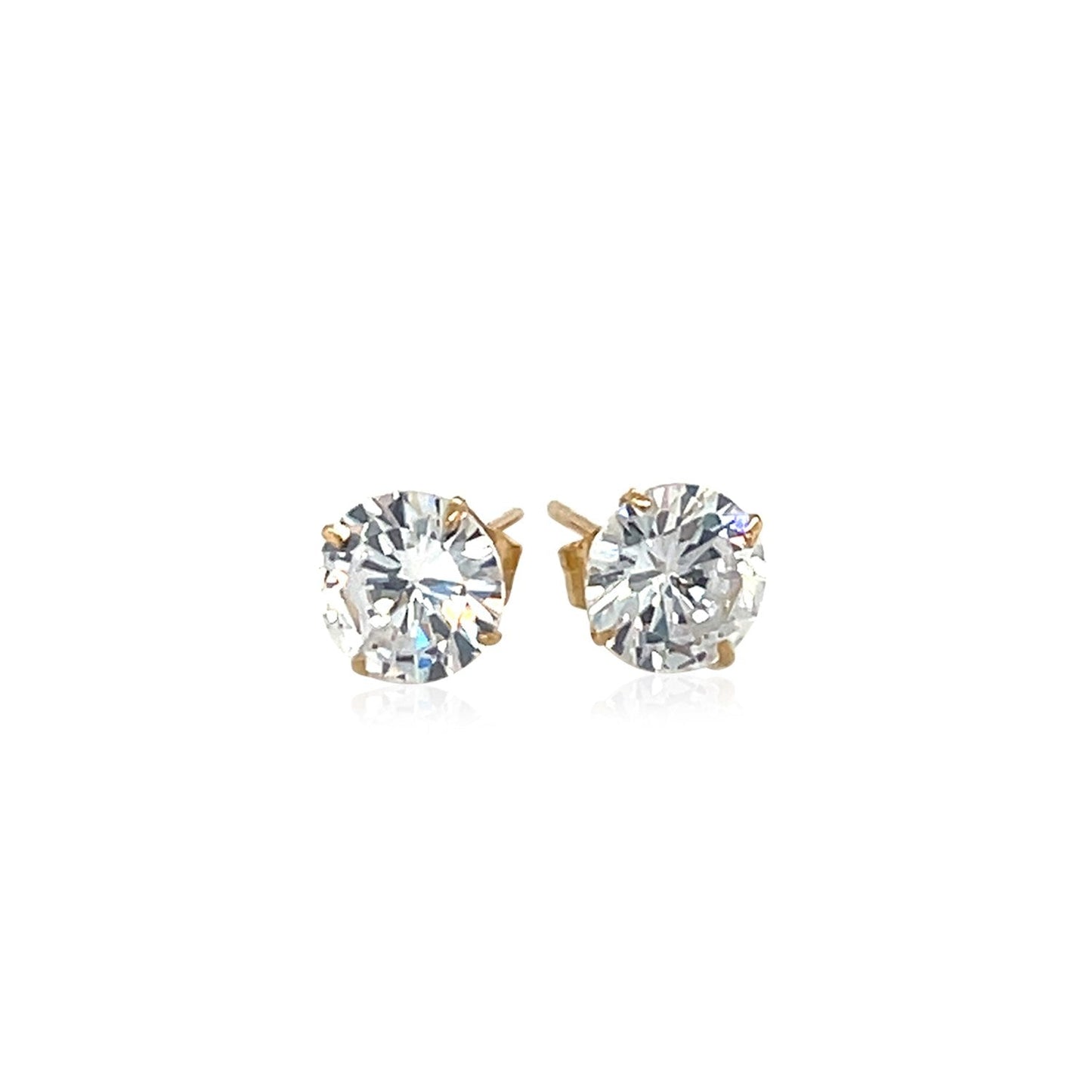 14k Yellow Gold Stud Earrings with White Hue Faceted Cubic Zirconia(6mm) - Trending Wellness Store