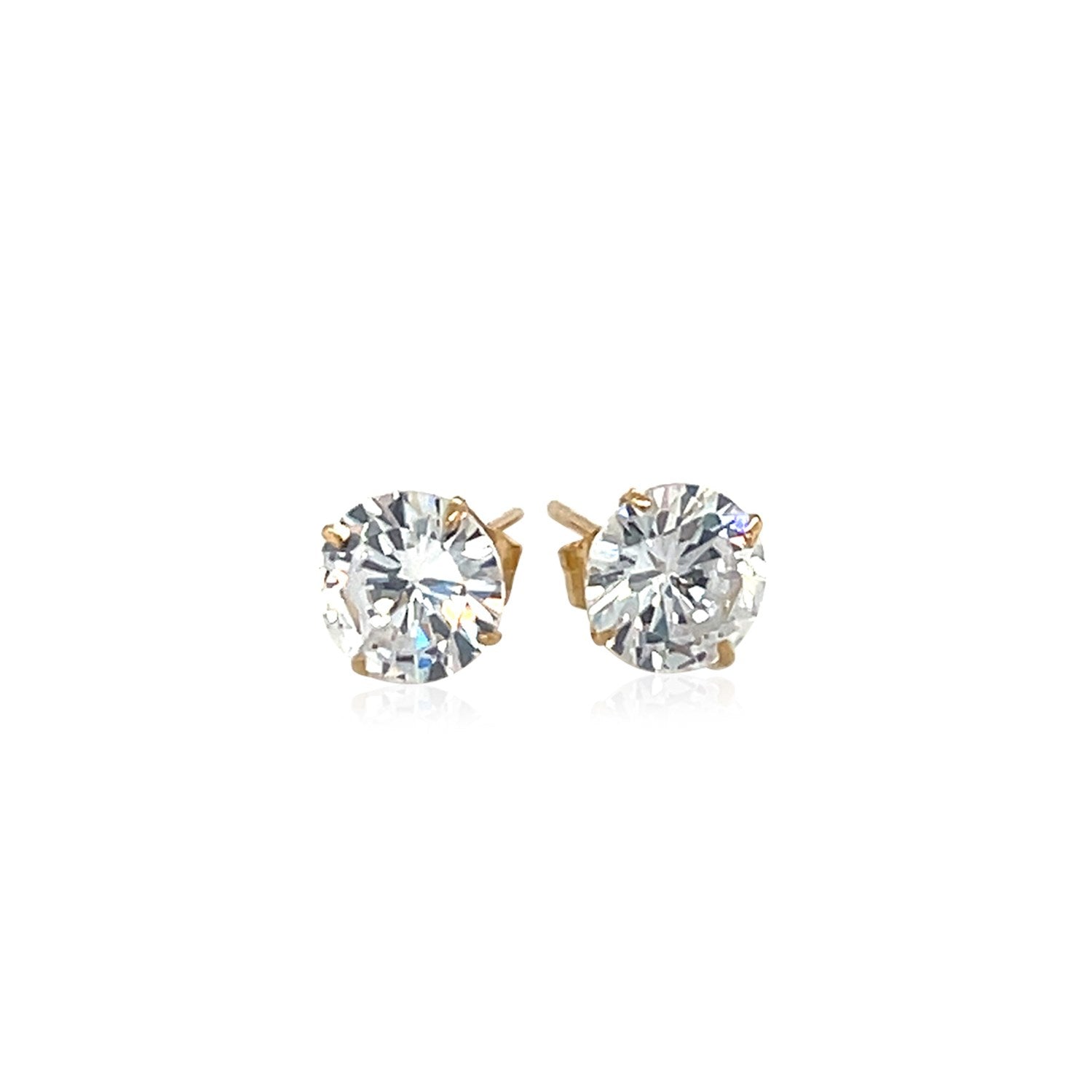 14k Yellow Gold Stud Earrings with White Hue Faceted Cubic Zirconia(6mm) - Trending Wellness Store
