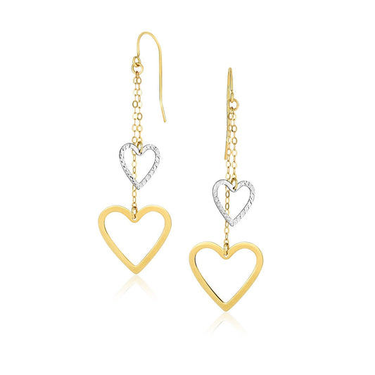 10k Two-Tone Gold Cutout Heart Chain Dangling Earrings - Trending Wellness Store