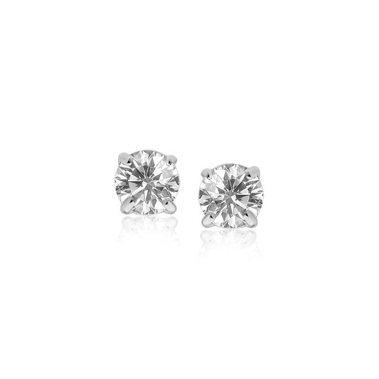 14k White Gold 4mm Faceted White Cubic Zirconia Stud Earrings - Trending Wellness Store