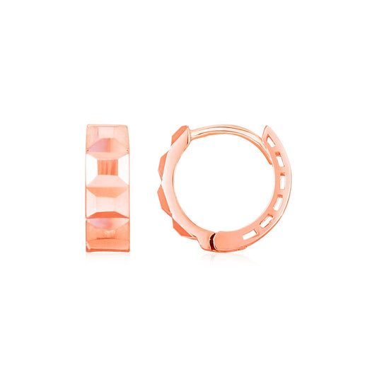14K Rose Gold Square Motif Faceted Huggie Earrings - Trending Wellness Store
