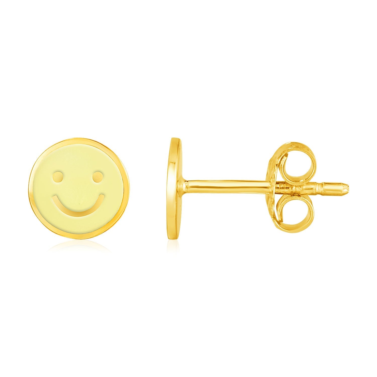 14k Yellow Gold and Enamel Yellow Smiley Face Stud Earrings - Trending Wellness Store