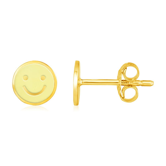 14k Yellow Gold and Enamel Yellow Smiley Face Stud Earrings - Trending Wellness Store