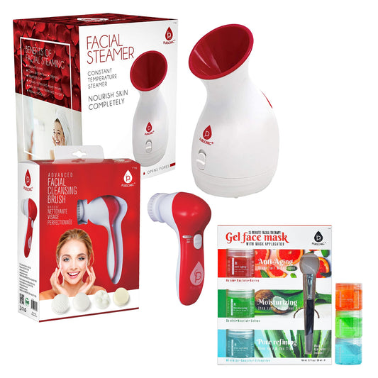 Pursonic Spa Facial Care Bundle: Facial Steamer, Cleansing Brush, & Gel Face Masks - Trending Wellness Store