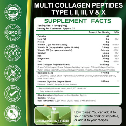 Hydrolyzed Multi Collagen Peptides Powder, 8600mg - Trending Wellness Store