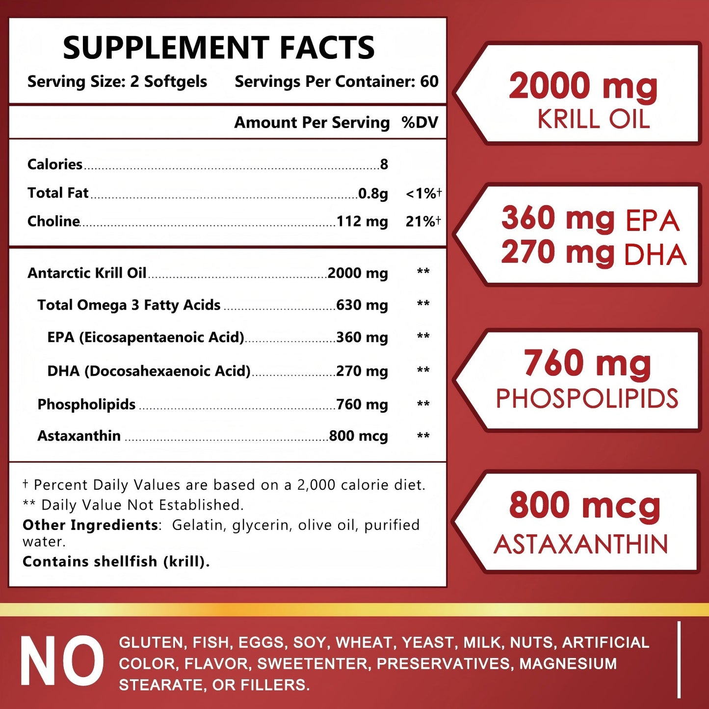 Krill Oil 2000mg with Omega-3 + Astaxanthin, 60-Day Supply - Trending Wellness Store