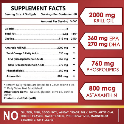 Krill Oil 2000mg with Omega-3 + Astaxanthin, 60-Day Supply - Trending Wellness Store