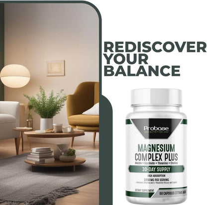 Magnesium Complex Plus with Magnesium Malate, Glycinate, L-Theanine, and Choline High Absorption Formula 60 Capsules 30-Day Supply - Trending Wellness Store