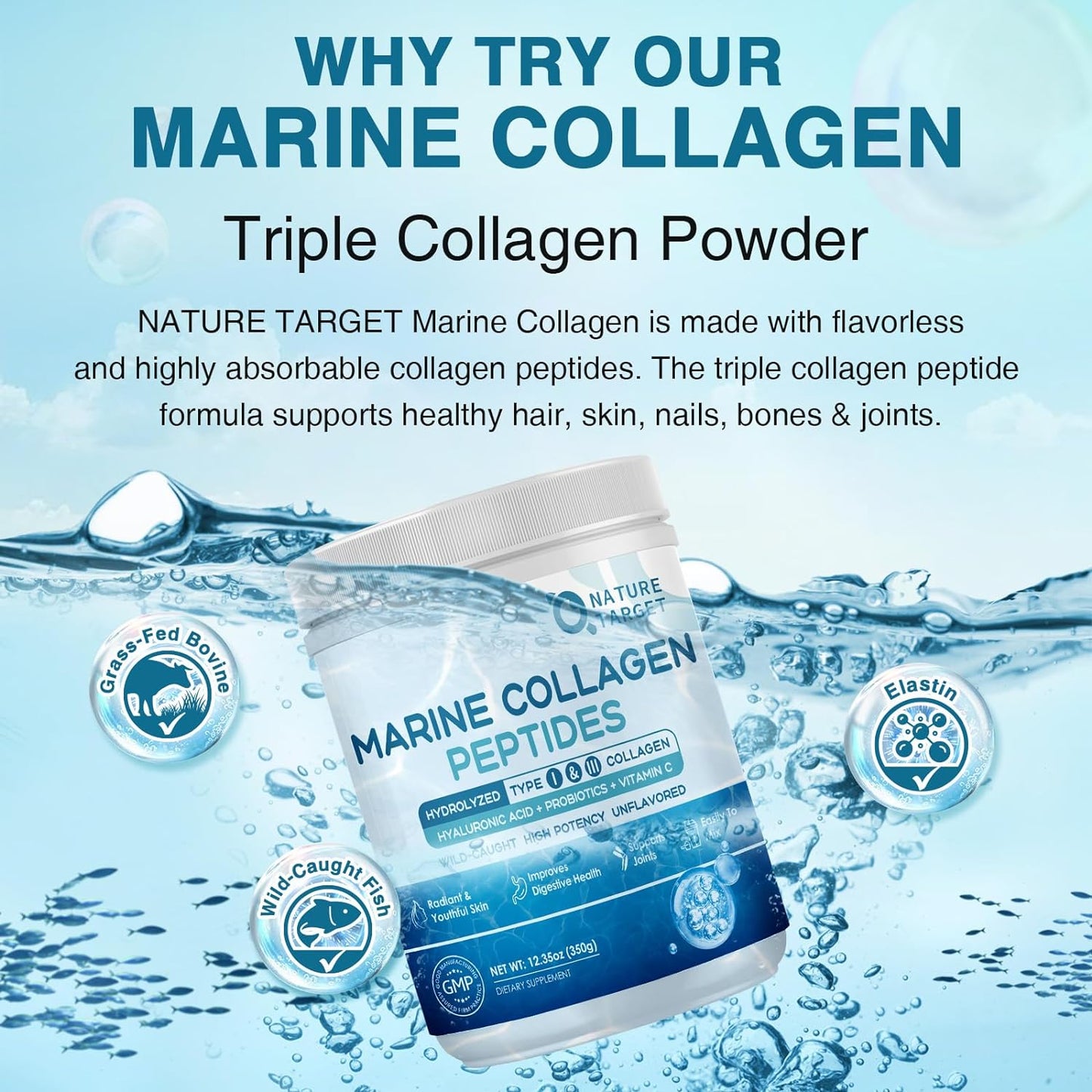 Marine Collagen Peptides Powder, 10 Billion CFUs, 12.35 OZ - Trending Wellness Store