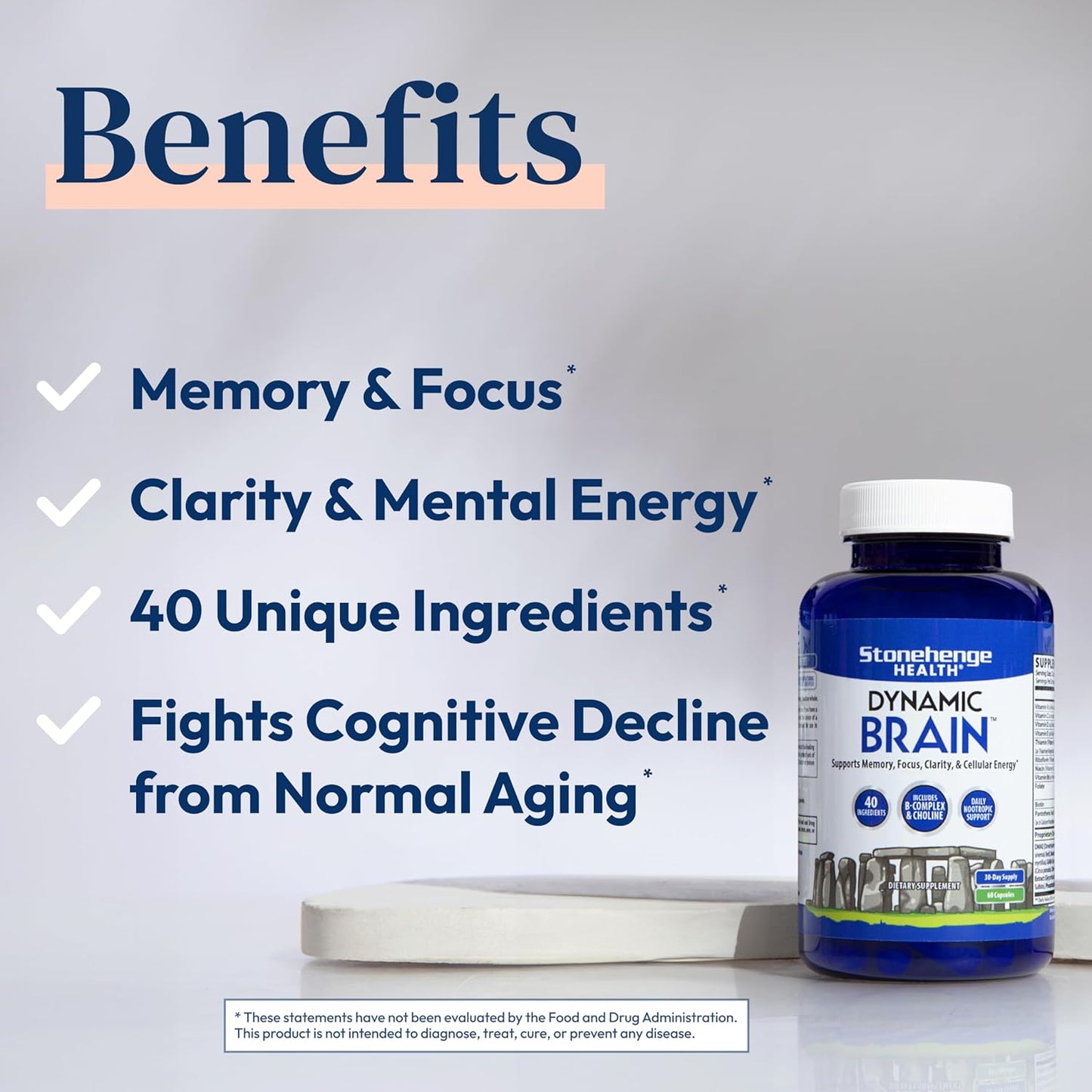 Stonehenge Health Dynamic Brain Supplement – Memory, Focus Mental Clarity | 60 Capsules - Trending Wellness Store