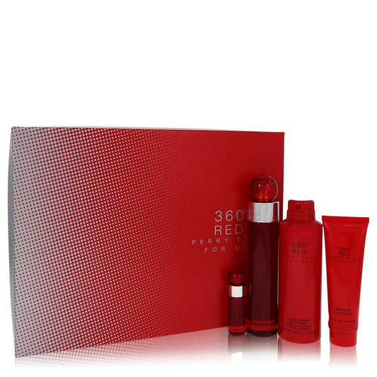 Perry Ellis 360 Red by Perry Ellis Gift Set -- 3.4 oz Eau De Toilette Spray + .25 oz Mini EDT Spray + 6.8 oz Body Spray + 3 oz Shower Gel for Men - Trending Wellness Store
