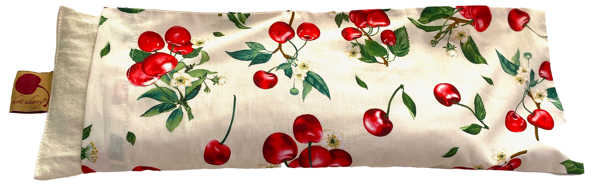 Hot Cherry Rectangular/Cervical Neck Pillow in Unbleached, Pre-washed, Natura Denim with Cherry Print Pillowcase - Trending Wellness Store