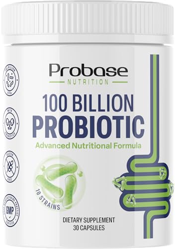 Probase Nutrition Probiotic, 100 Billion CFU, 10 Strains with Prebiotics, 30 Veggie Capsules, Gluten Free for Men and Women, 30-Day Supply - Trending Wellness Store