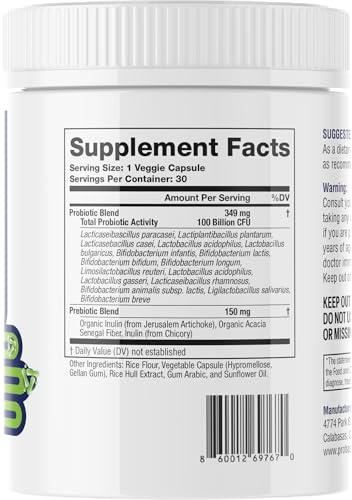 Probase Nutrition Probiotic, 100 Billion CFU, 10 Strains with Prebiotics, 30 Veggie Capsules, Gluten Free for Men and Women, 30-Day Supply - Trending Wellness Store