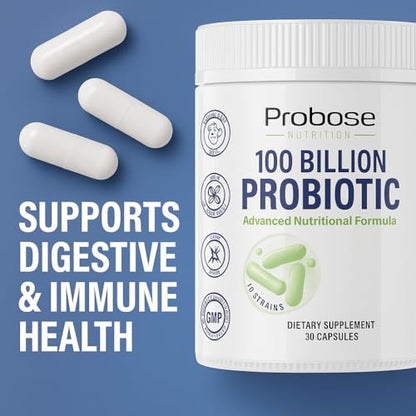 Probase Nutrition Probiotic, 100 Billion CFU, 10 Strains with Prebiotics, 30 Veggie Capsules, Gluten Free for Men and Women, 30-Day Supply - Trending Wellness Store