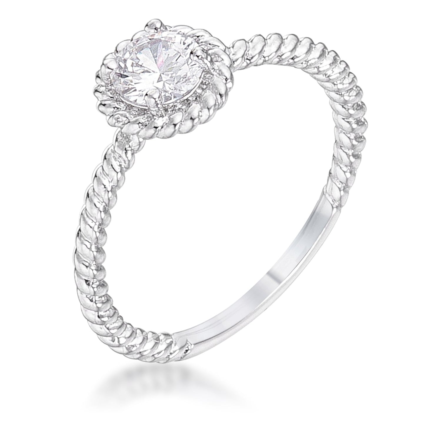.45Ct Plated Mini Twisted Rope CZ Solitaire Ring - Trending Wellness Store
