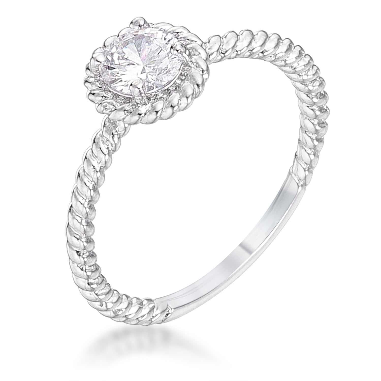 .45Ct Plated Mini Twisted Rope CZ Solitaire Ring - Trending Wellness Store