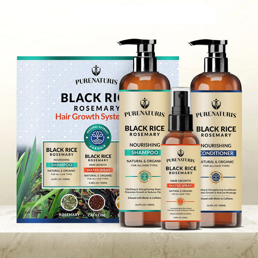 Rosemary Black Rice Water Hair Growth System Kit - Shampoo, Conditioner and Leave-in Serum - Trending Wellness Store